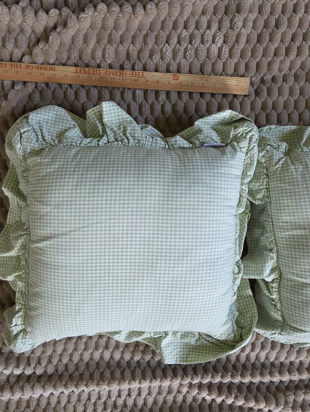 lillian august Light Green Gingham Ruffle Accent Pillow - Classic Cottage Style